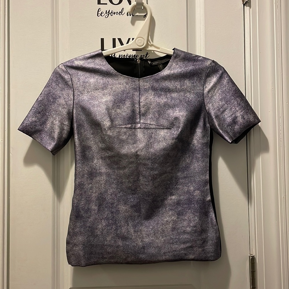 BCBG Silver Metallic Blouse XS New with no tags